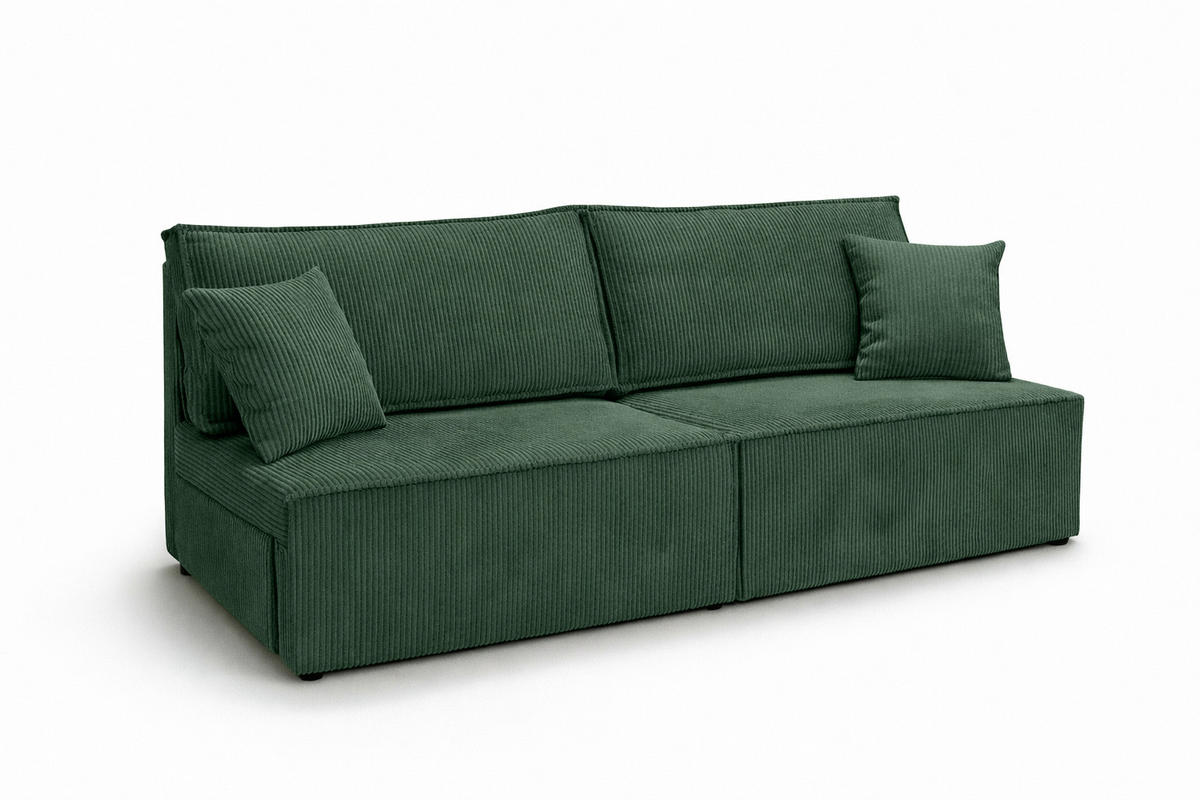 SOFA Mit Schlaffunktion Und Bettkasten, Cordstoff Poso, Hellgrau, BEST MINI - Grün, Holz (200/83/98cm) - Kaiser Möbel