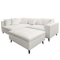 ECKSOFA mit Ottomane und Hocker - Hellgrau/Schwarz, Birkenholz/Textil (247/174cm) - home24