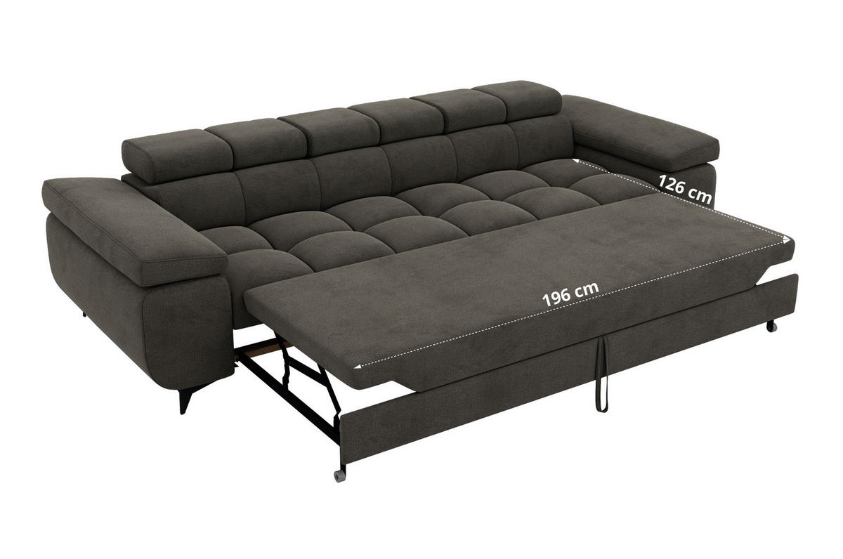 TŘÍMÍSTNÁ POHOVKA NIDELLO - Tmavě šedá Samet - černá/tmavě šedá, kov/textil (260/70/97cm) - MKS
