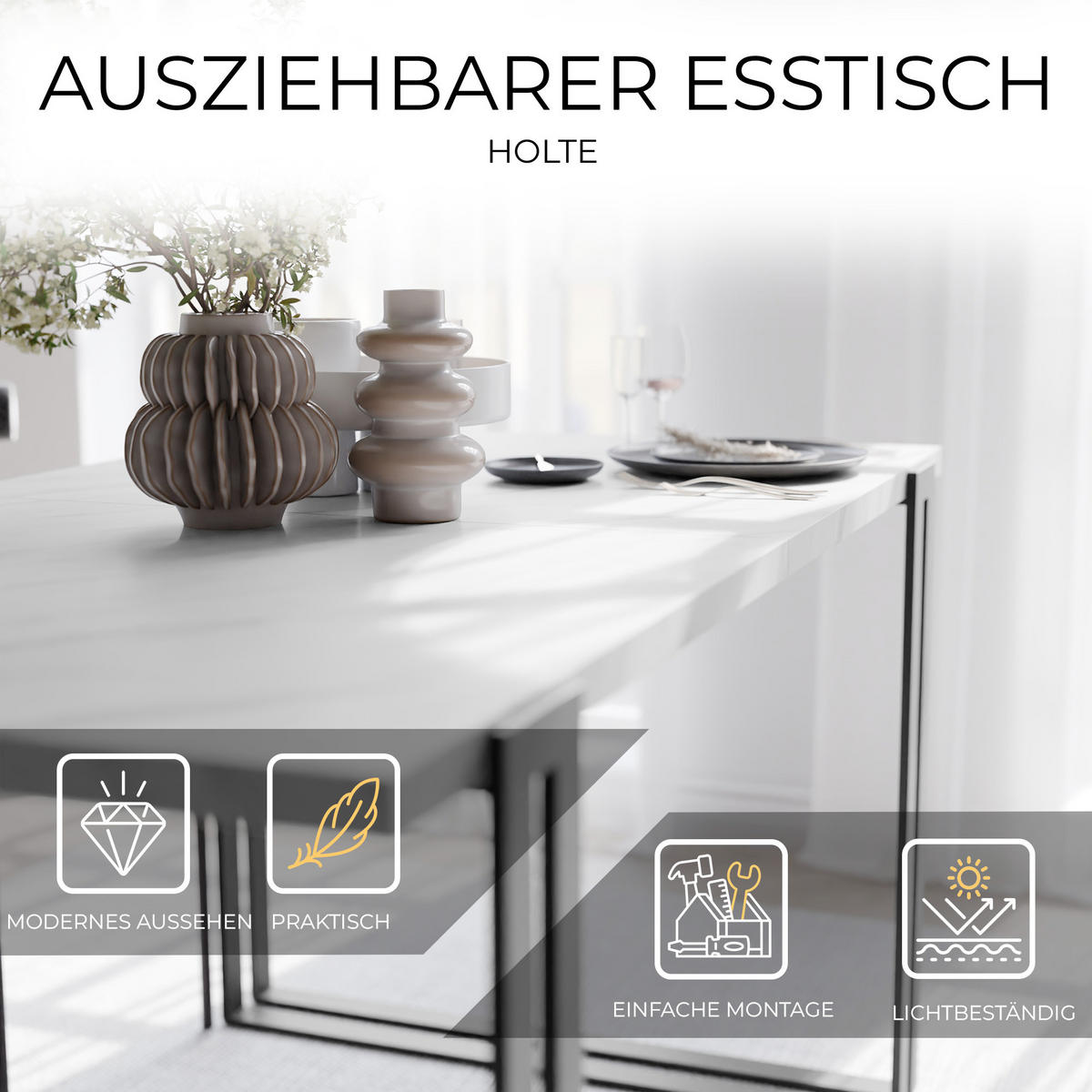 TISCH ausziehbar aus MDF, Weiß - Schwarz/Weiß, Holzwerkstoff (160/80/76cm) - Idohome