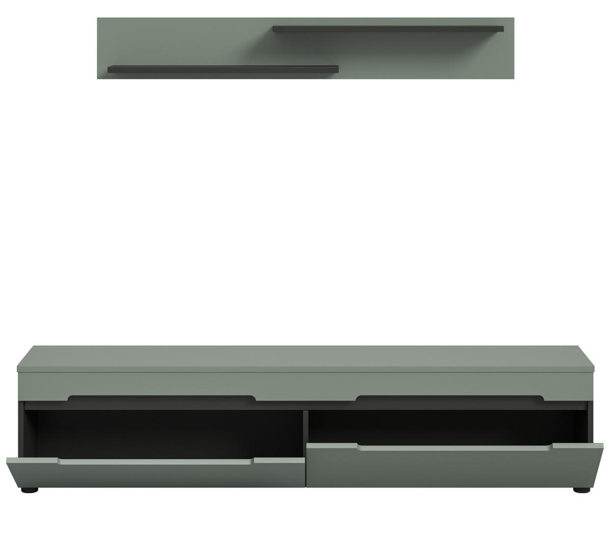 WOHNKOMBINATION Salbei grün, grau, 2er Set Lowboard 170 cm und Wandboard - Salbeigrün/Schwarz, Holzwerkstoff/Kunststoff (170/180/33cm) - Inn.Furn