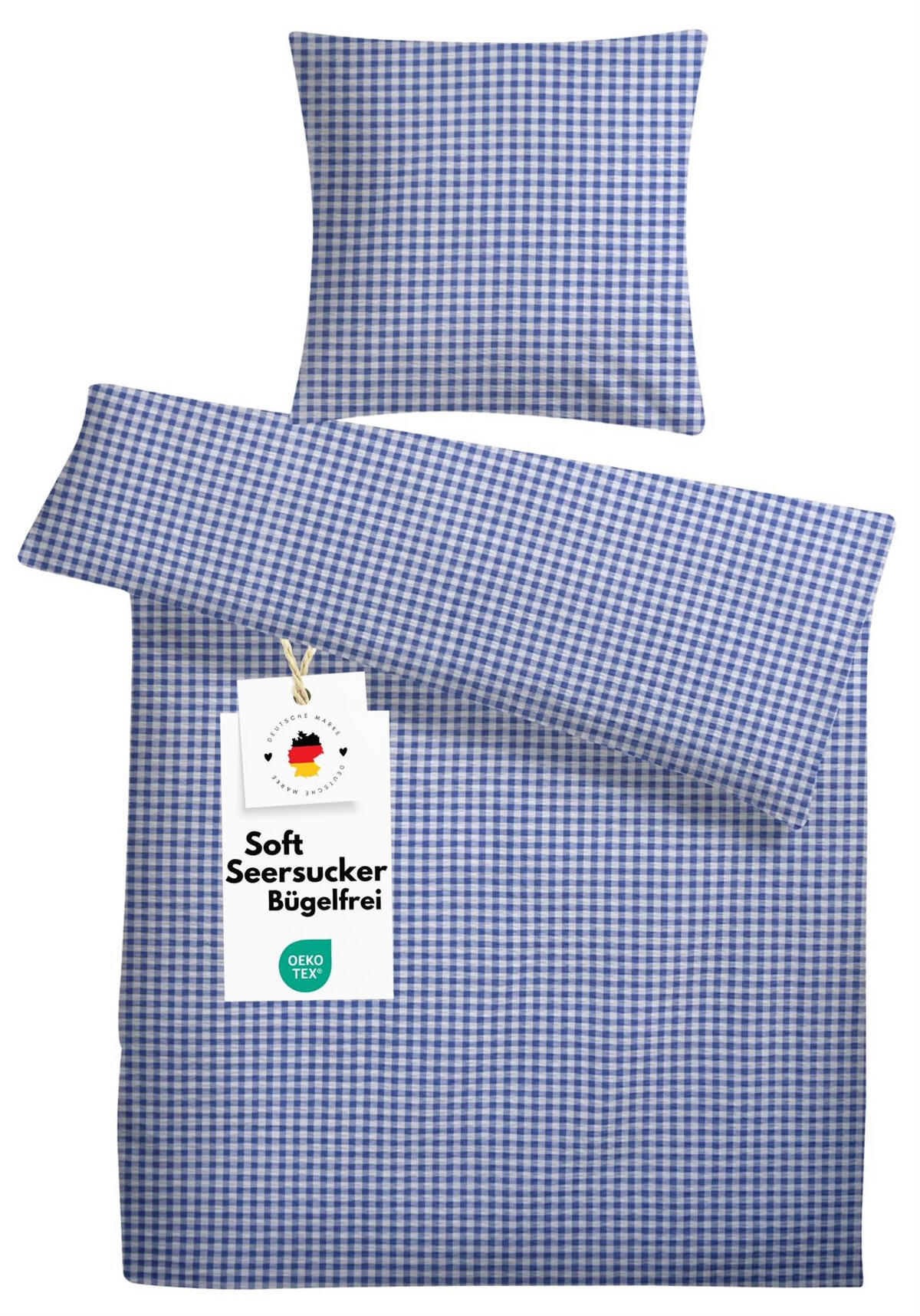 SEERSUCKER-BETTWÄSCHE 155x220 Kariert Sommer Bettbezug Bügelfrei aus 100% Baumwolle, Bettbezüge Karo Muster Blau - Weiß, Textil (155/220cm) - Carpe Sonno