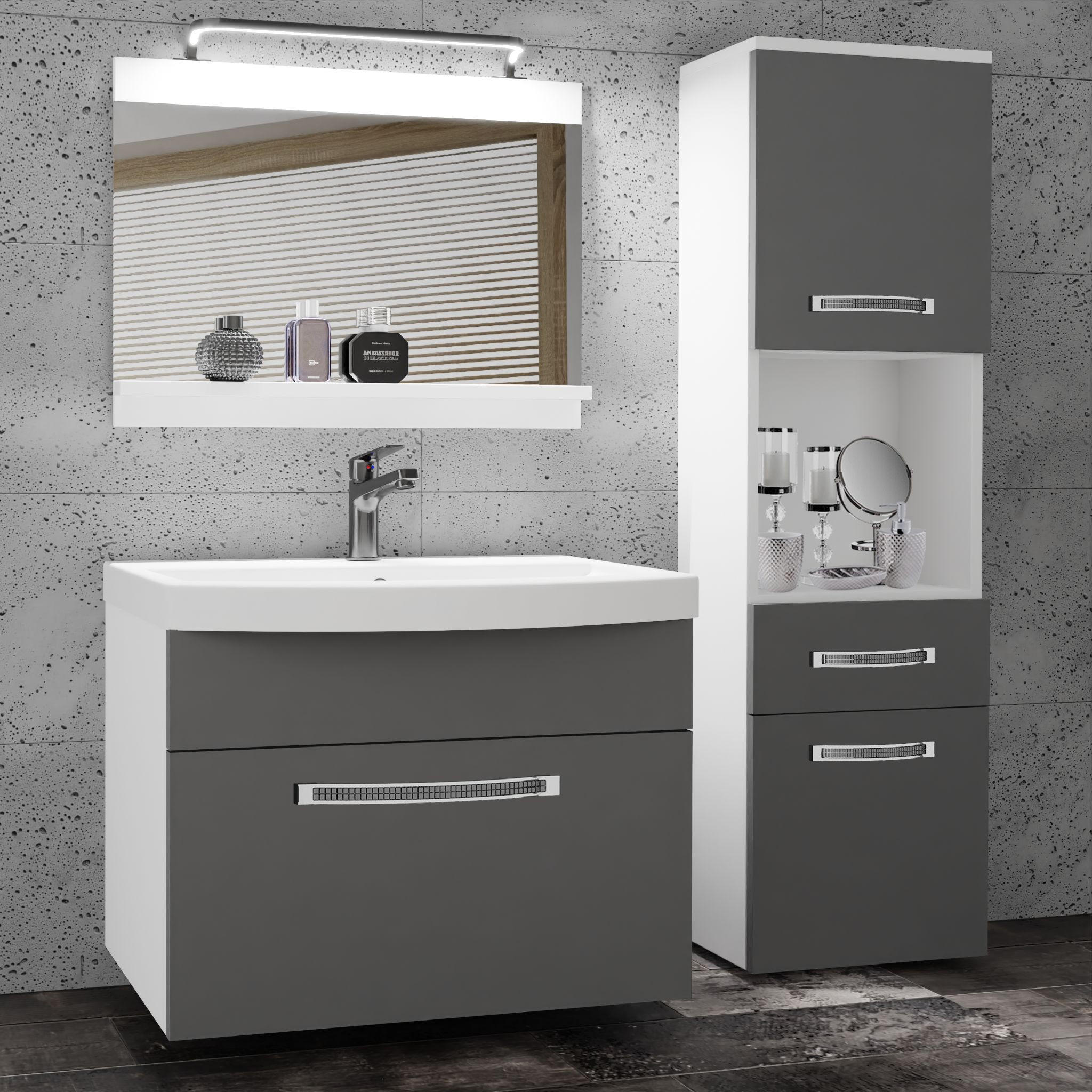 BADMÖBEL Badezimmer mit Unterschrank, Grau Matt - Grau, Holz (100/113/40cm) - B BELINI GROUP