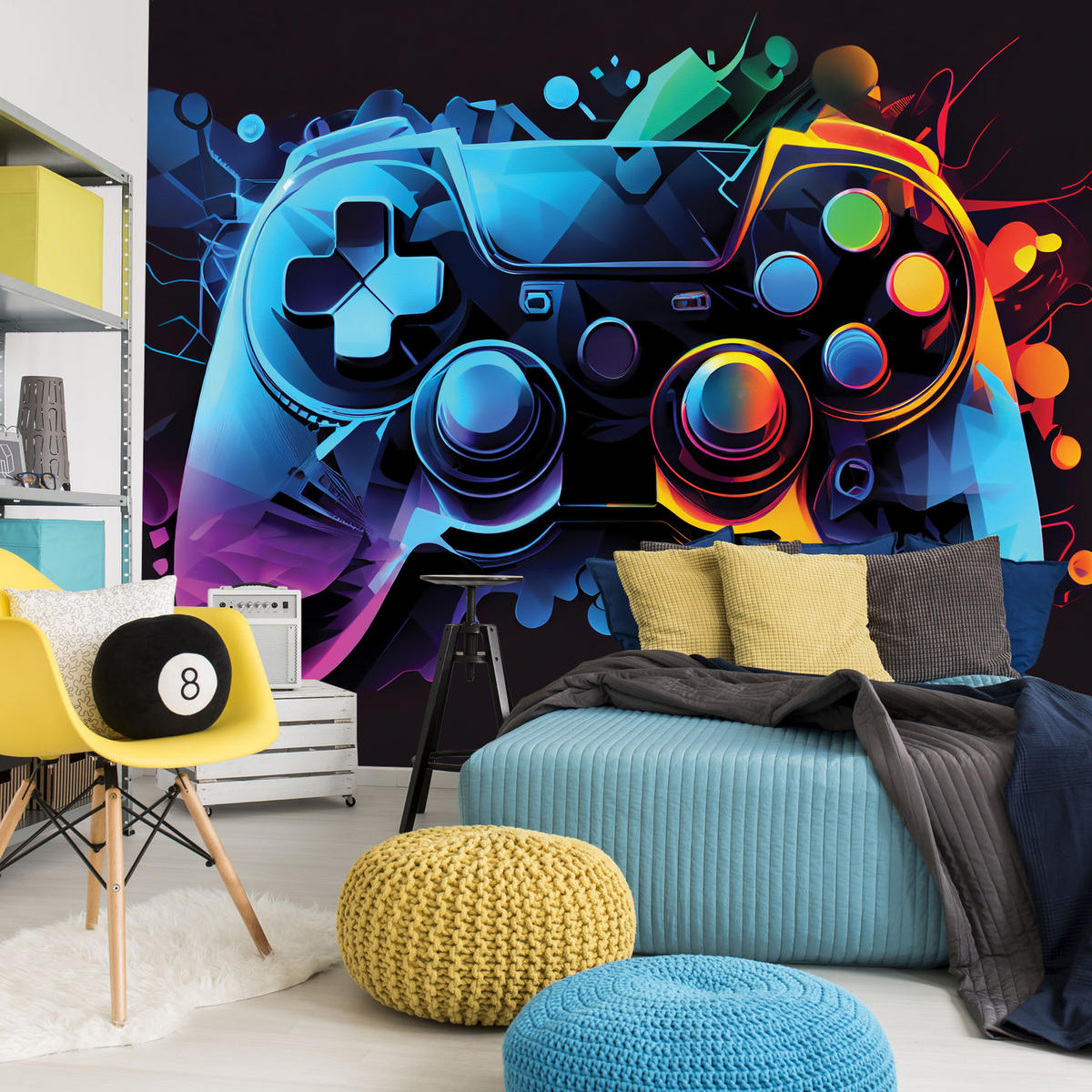 FOTOTAPETE Gamecontroller Abstraktion Moderne Muster 350x256 - Gelb/Rot, Papier (350/256cm) - Muralo