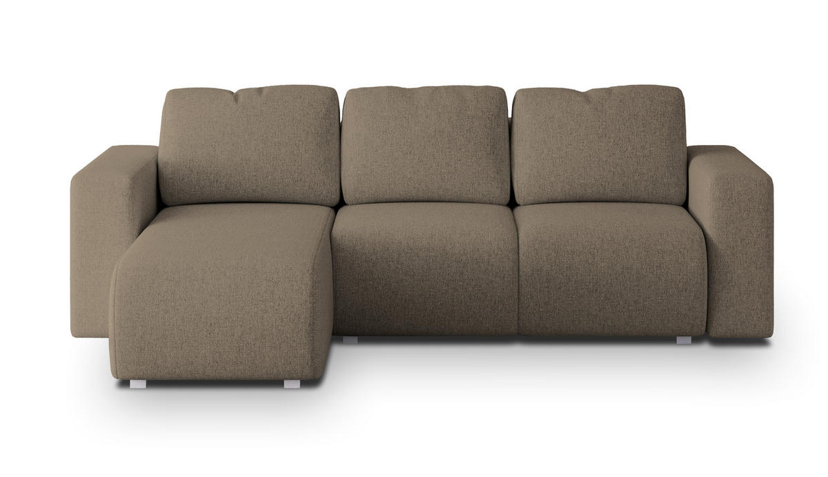 ECKSOFA RINOVA Braun Geflochtener Stoff mit Schlaffunktion - Braun, Holz (250/143cm) - MASSENO