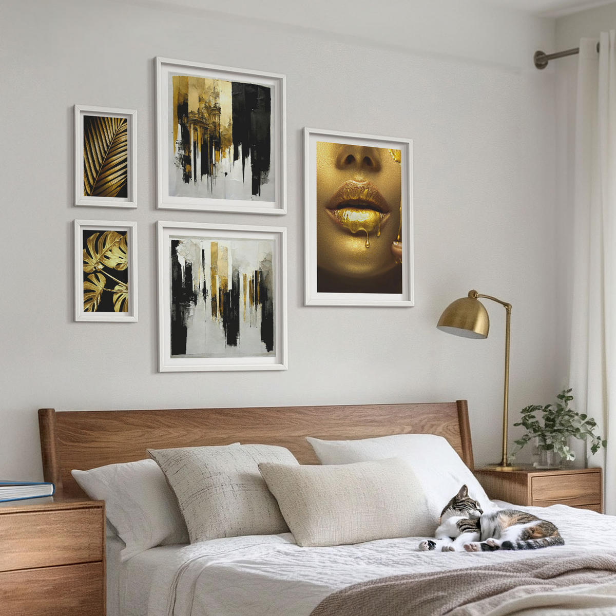 WANDBILDER 5er-Set - 50x50 cm & 20x30 cm & 40x60 cm Weißer Rahmen - Sonnenuntergangsbrücke Landschaft - Weiß, Kunststoff (40/60cm) - ArtPrintCave