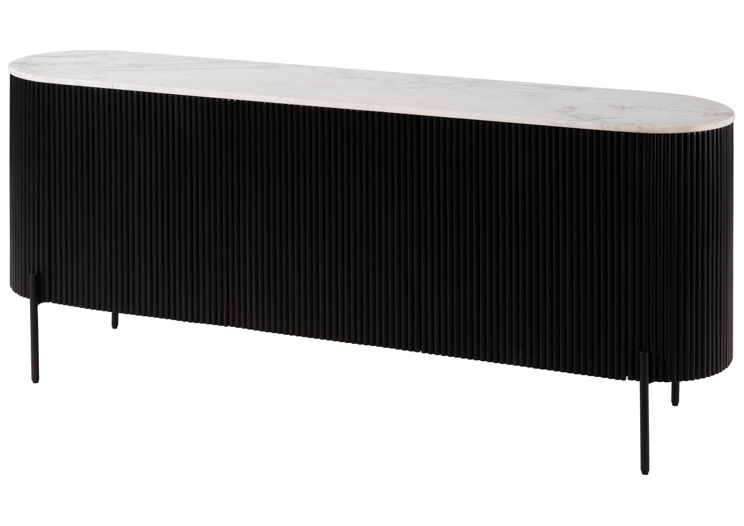 SIDEBOARD Mango 180x40x76 schwarz lackiert / Marmor weiß BARCELONA #101 - Schwarz, Holz (180/76/40cm) - Massivmoebel24