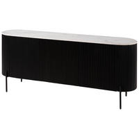 SIDEBOARD Mango 180x40x76 schwarz lackiert / Marmor weiß BARCELONA #101 - Schwarz, Holz (180/76/40cm) - Massivmoebel24