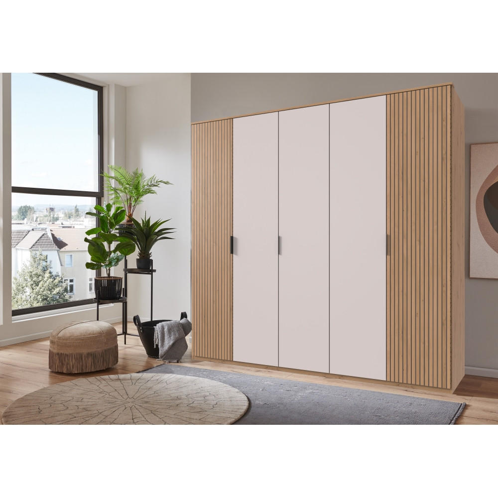 DREHTÜRENSCHRANK  in Graphitfarben, Eiche Artisan  - Schwarz/Graphitfarben, Trend, Holzwerkstoff/Metall (225/210/58cm) - Carryhome