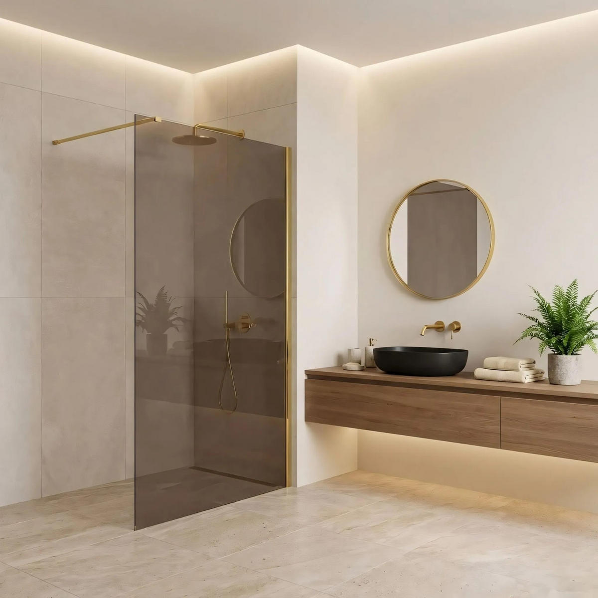 DUSCHWAND Rea Flexi Brown / Gold 140 - Goldfarben, Glas (120/140/195cm) - REA