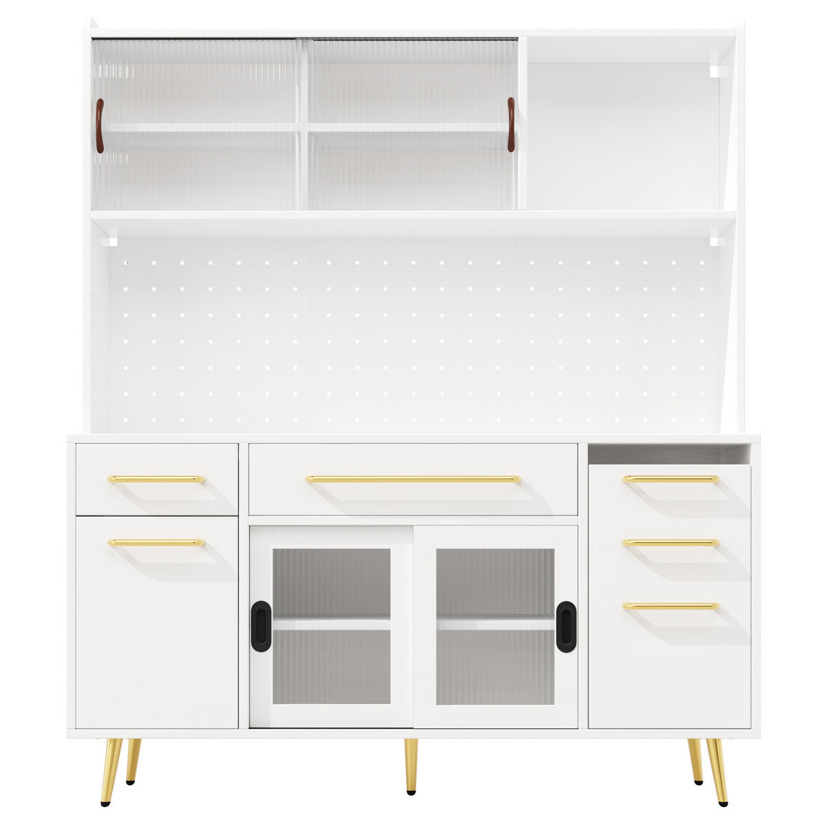 KREDENCA iz MDF in stekla, 145/39/171 cm bela z LED-osvetlitvijo - bela, leseni material (145/171/39cm) - Modenvie