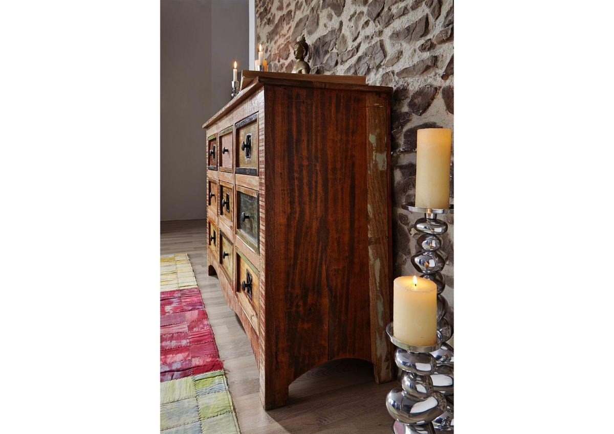 KOMMODE Altholz 130x40x85 mehrfarbig lackiert NATURE OF SPIRIT #59 - Multicolor, Holz (130/85/40cm) - Massivmoebel24