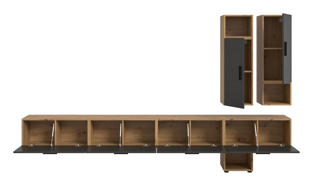 WOHNWAND Primo 6 tlg. (B/H/T: ca. 300/178/34 cm) in Artisan Oak /Basalt grau - Eiche Artisan, Holzwerkstoff (300/178/34cm)