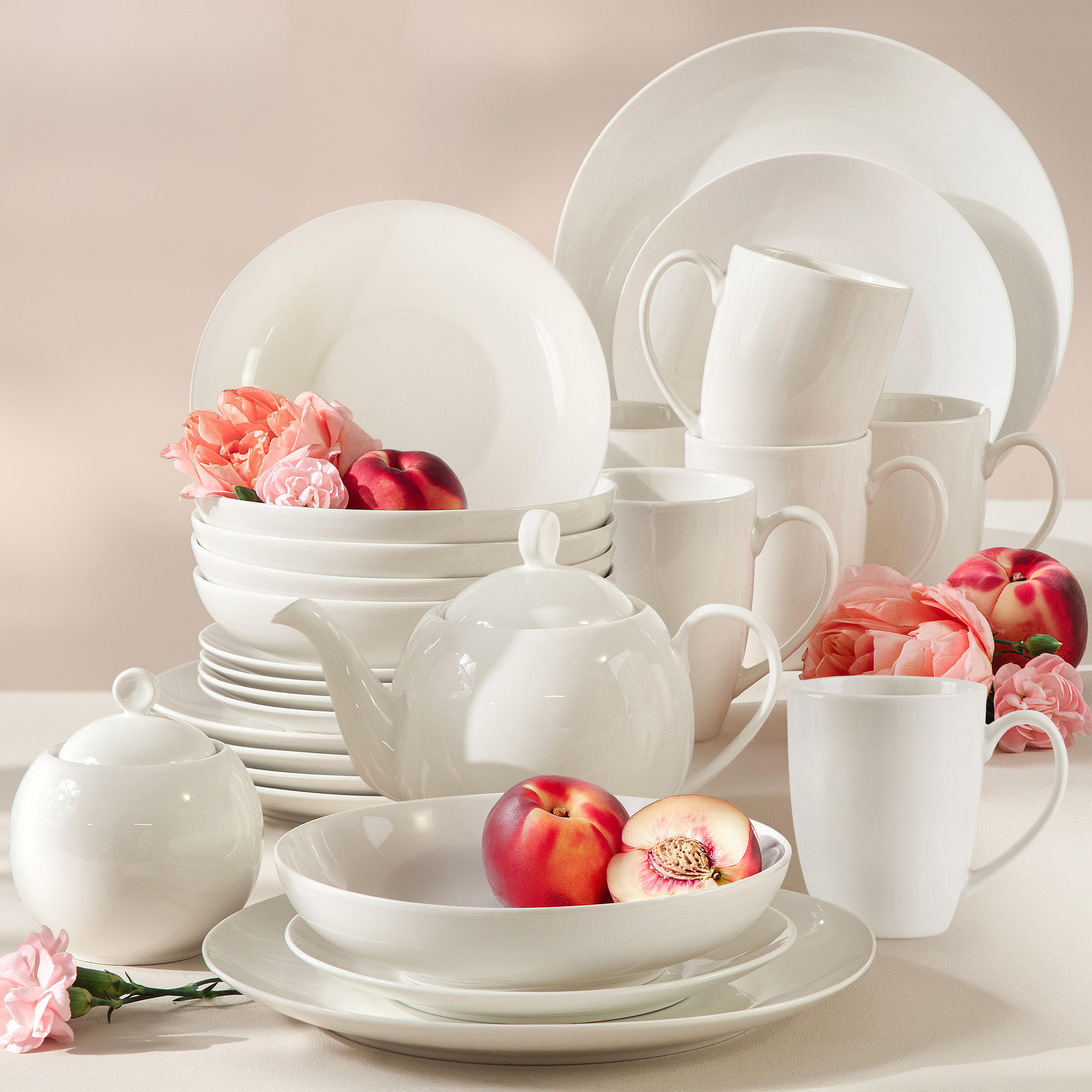 KOMBISERVICE 6 Personen AD BELLA 26-tlg,Porzellan, ecru - Ecru, Keramik (26/2.5/26cm) - KONSIMO®