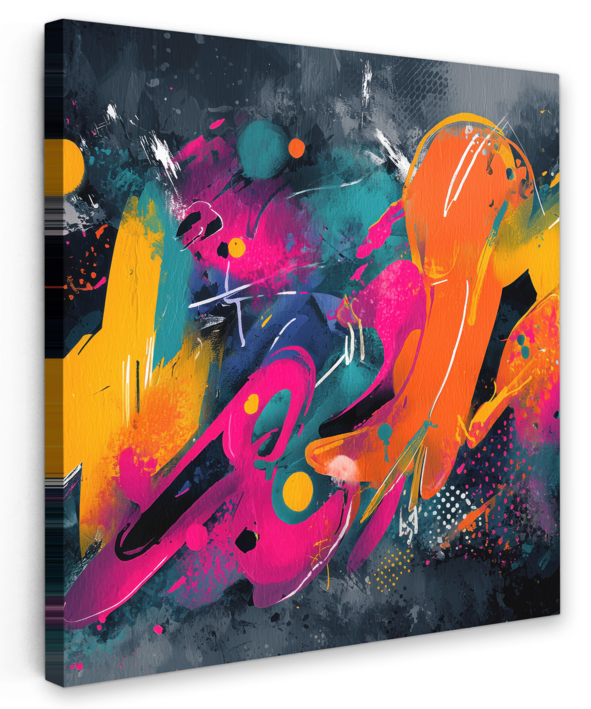 LEINWANDBILD Abstrakt - Graffiti - Farbenfroh - Farbspritzer Wandbild Wohnzimmer 50x50 cm - Multicolor, Textil (50/50cm) - MuchoWow