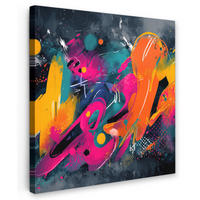 LEINWANDBILD Abstrakt - Graffiti - Farbenfroh - Farbspritzer Wandbild Wohnzimmer 50x50 cm - Multicolor, Textil (50/50cm) - MuchoWow