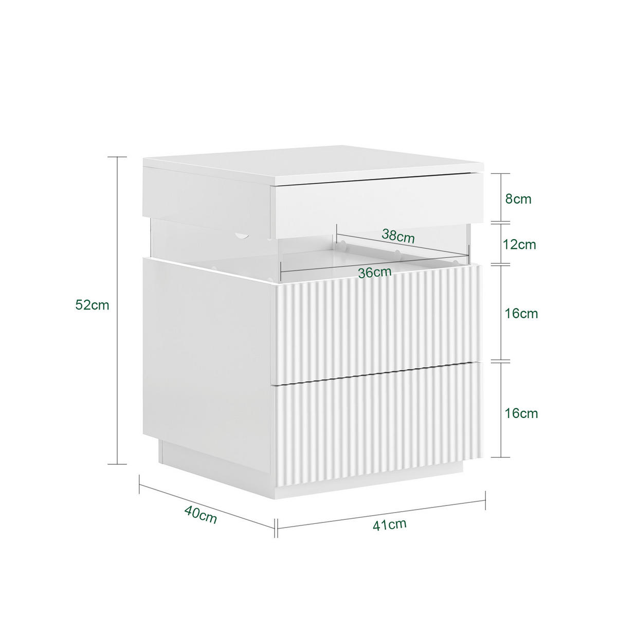 NACHTTISCH mit 3 Schubladen, Weiß - Weiß, Holzwerkstoff/Metall (41/52/40cm) - SoBuy