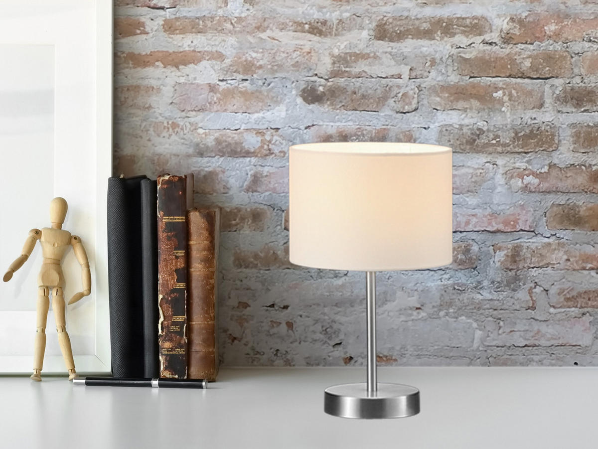 LED-TISCHLAMPE Stoffschirm Weiß, dimmbar, Höhe 32cm - Weiß, Textil (20/20/32cm) - meineWunschleuchte