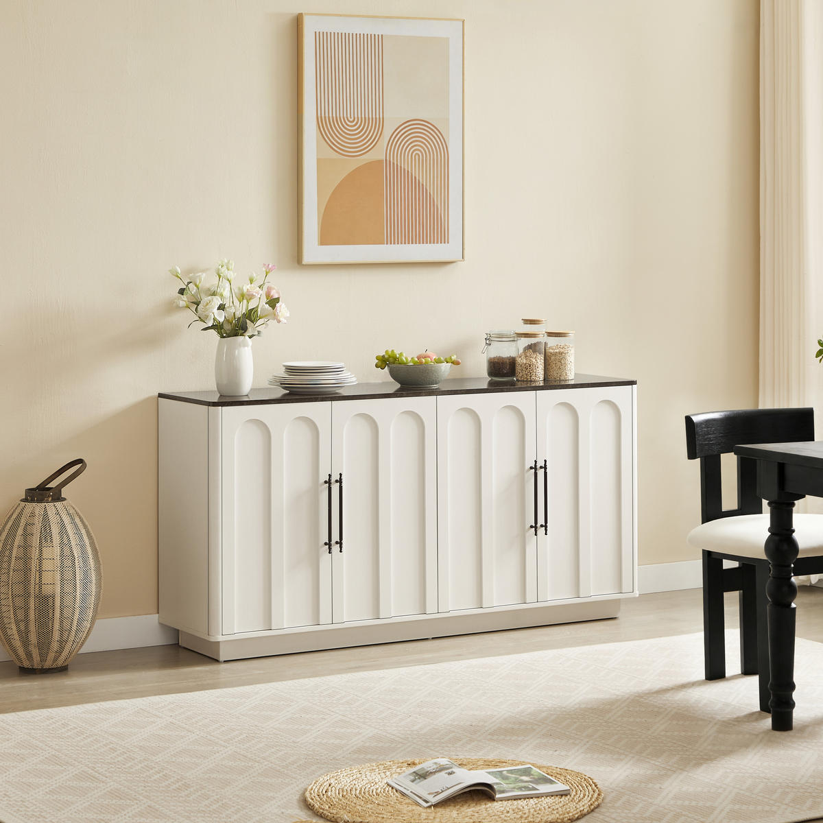 SIDEBOARD Weiß/Schwarz 160/40/80 cm - Weiß, Holzwerkstoff (160/80/40cm) - PANGIVO