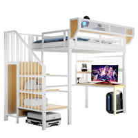 HOCHBETT aus Metall und MDF 90x200 cm Weiß mit Schreibtisch, Regal, LED-Beleuchtung und Steckdosen - Weiß, Metall (90/200cm) - Modfu