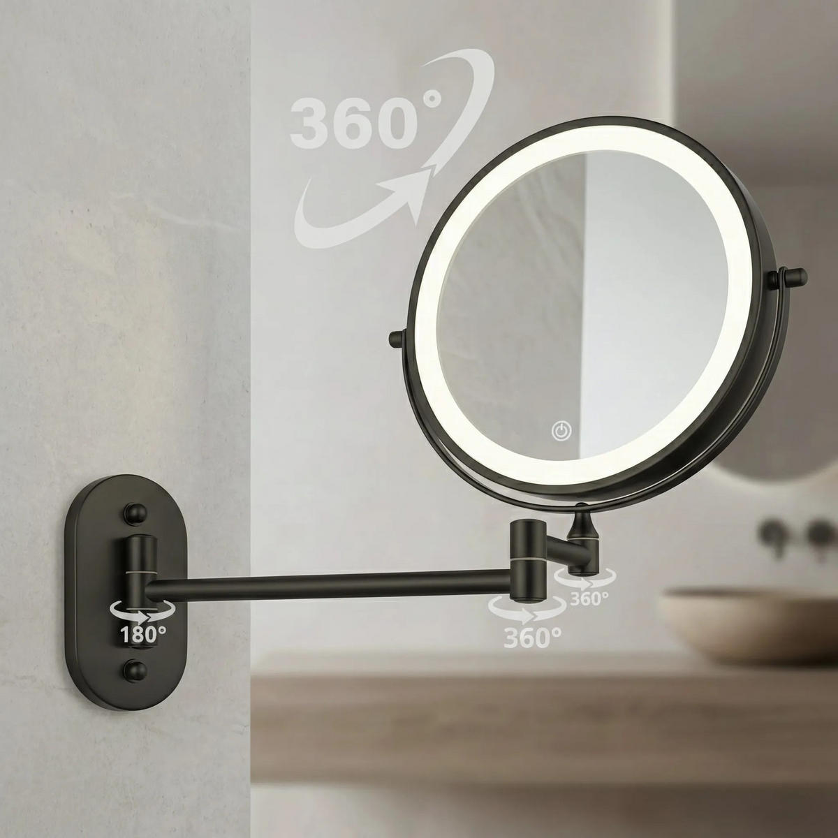 SPIEGEL Rea Led Glow Black - Schwarz, Glas (43/30/3cm) - REA