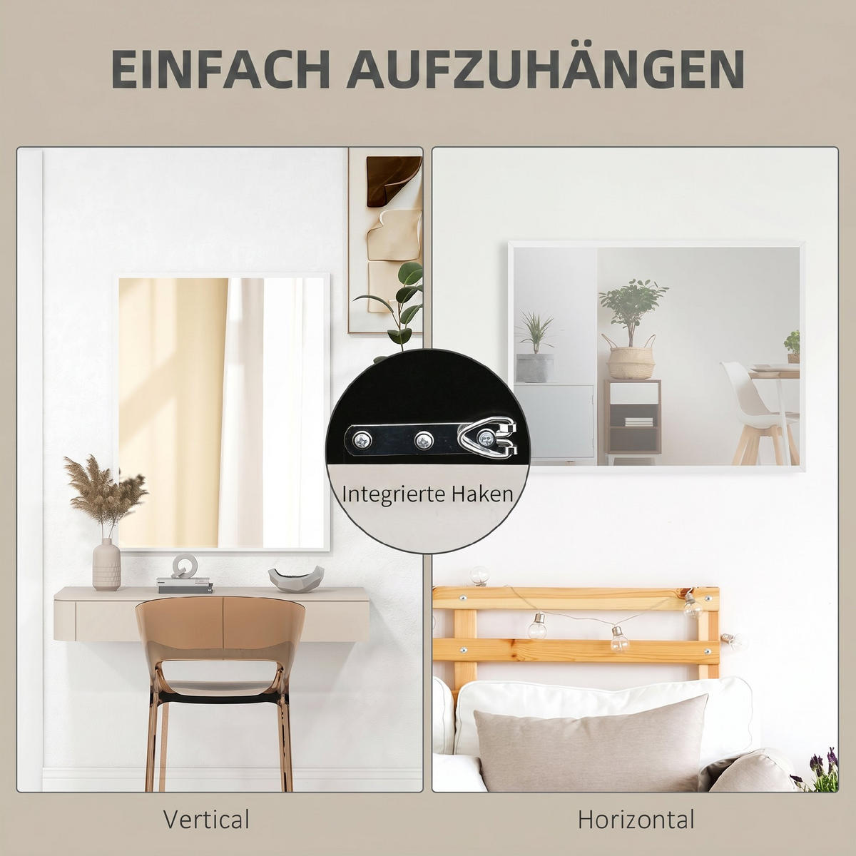 WANDSPIEGEL MDF Glas Weiß - Weiß, Holzwerkstoff (2/90/70cm) - HOMCOM
