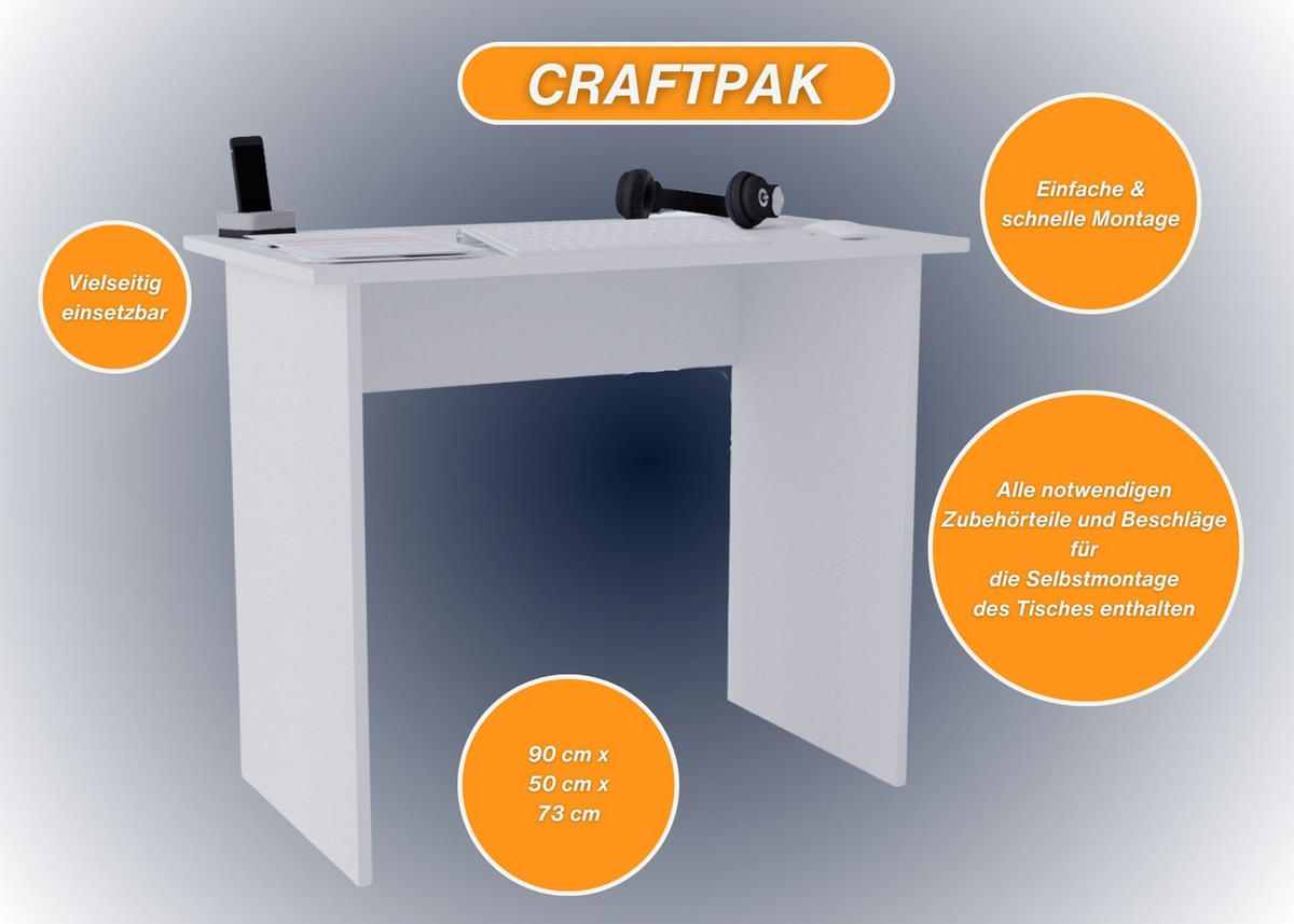 SCHREIBTISCH Weiß 90/50/73cm - Weiß, Holzwerkstoff (50/90/73cm) - CraftPAK