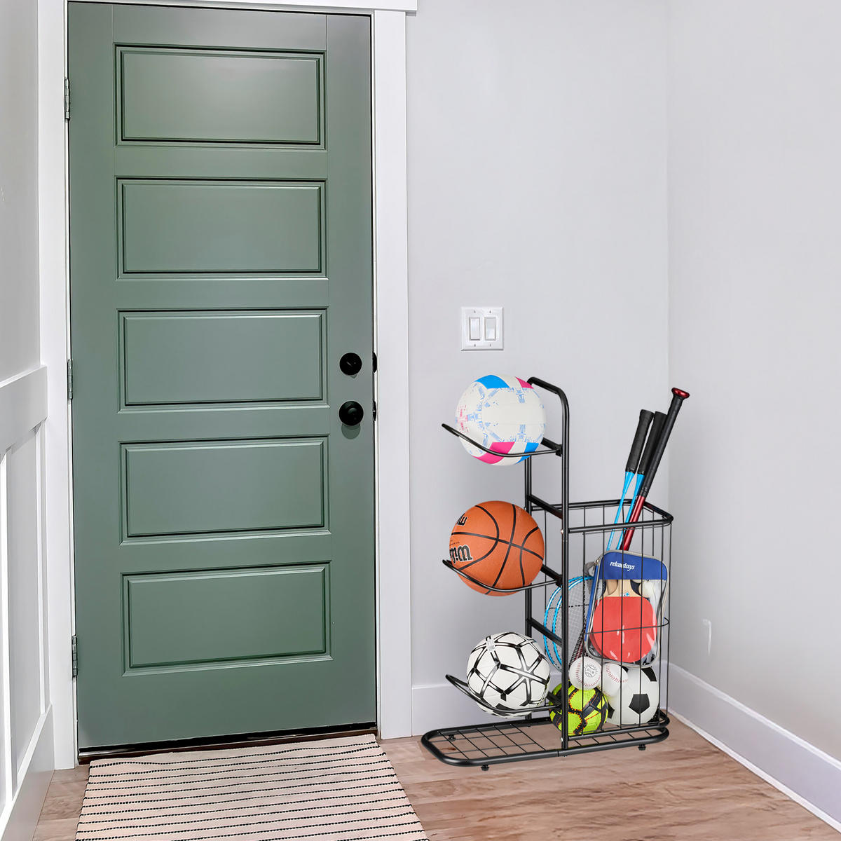 STOJAN na lopty - čierna, kov (60/87/23.5cm) - Relaxdays