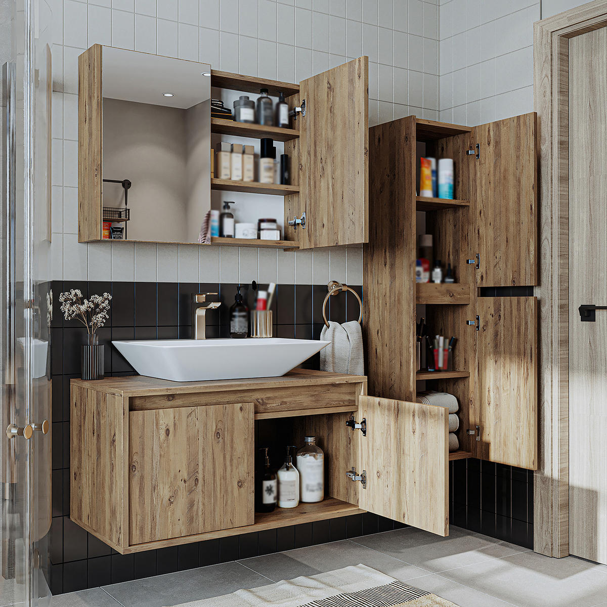 BADMÖBEL Set ATLANTIC-85 4-teilig - Eichefarben, Holzwerkstoff (85/150/45cm) - Roomart
