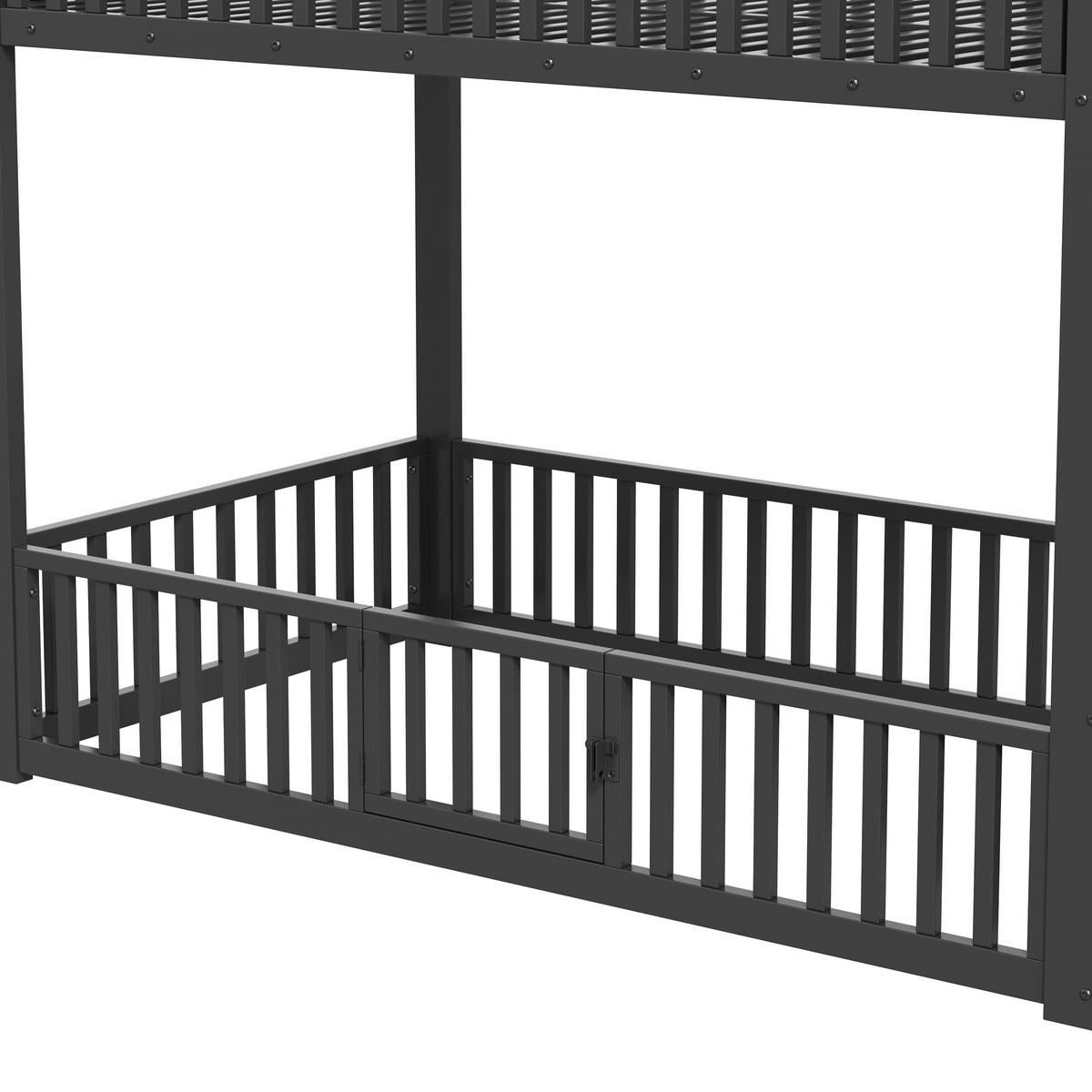 ETAGENBETT 90/200 cm Schwarz mit Stauraumleiter und LED - Schwarz, Metall (90/200cm) - Oxeza