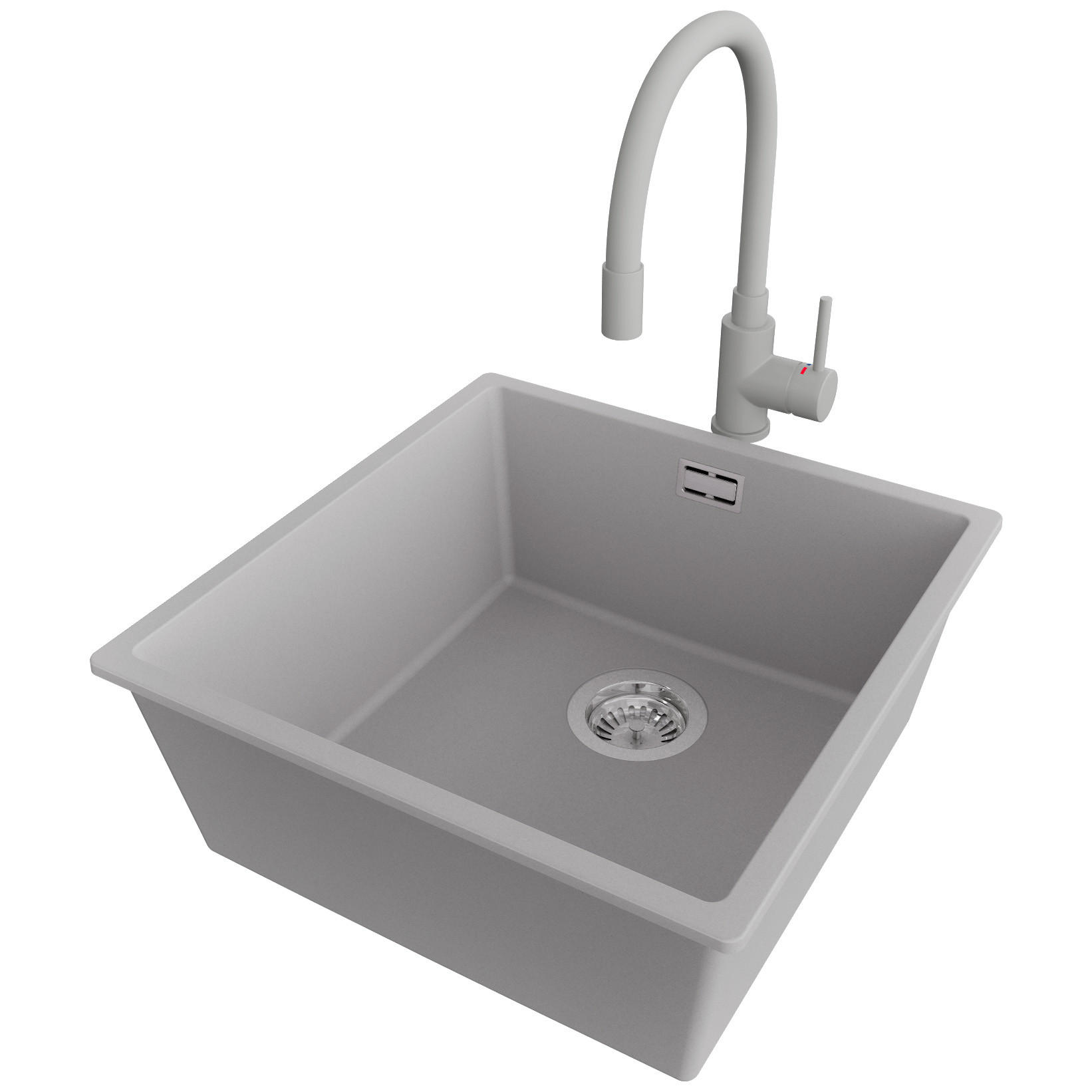 GRANITSPÜLE London, 3-er set Grau 46/47 cm, 1 Becken + Küchenarmatur 38/14 cm + Ablauf-Set ab 50er Unterschrank - Chromfarben/Grau, Kunststoff (46/20/47cm) - Primagran