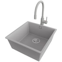 GRANITSPÜLE London, 3-er set Grau 46/47 cm, 1 Becken + Küchenarmatur 38/14 cm + Ablauf-Set ab 50er Unterschrank - Chromfarben/Grau, Kunststoff (46/20/47cm) - Primagran