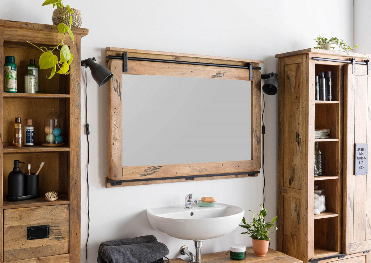 SPIEGEL Mango 114x6x80 natur lackiert RAILWAY #178 - Braun, Holz (114/80/6cm) - Massivmoebel24