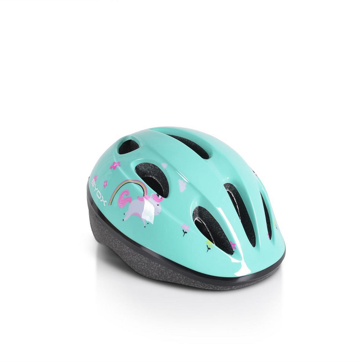 KINDERHELM Y03 türkis Größe S 48-54 cm, LED-Beleuchtung, 8 Löcher, EPS und PVC-Schale - Grün, Kunststoff (20/27cm)