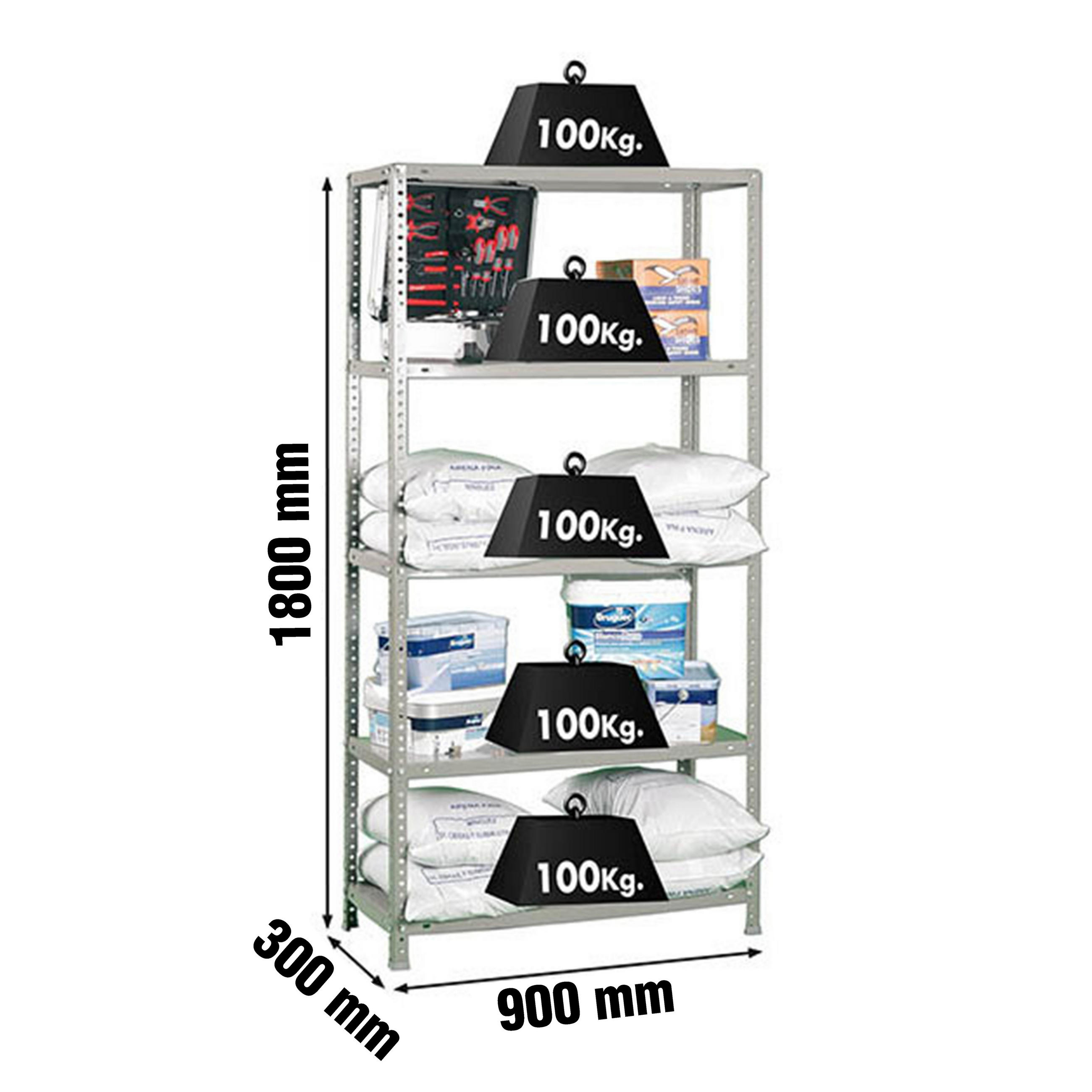 SCHRAUBREGAL PANDA | HxBxT 180x90x30cm | Fachlast 100kg | Grau - Grau, Metall (90/180/30cm) - PROREGAL