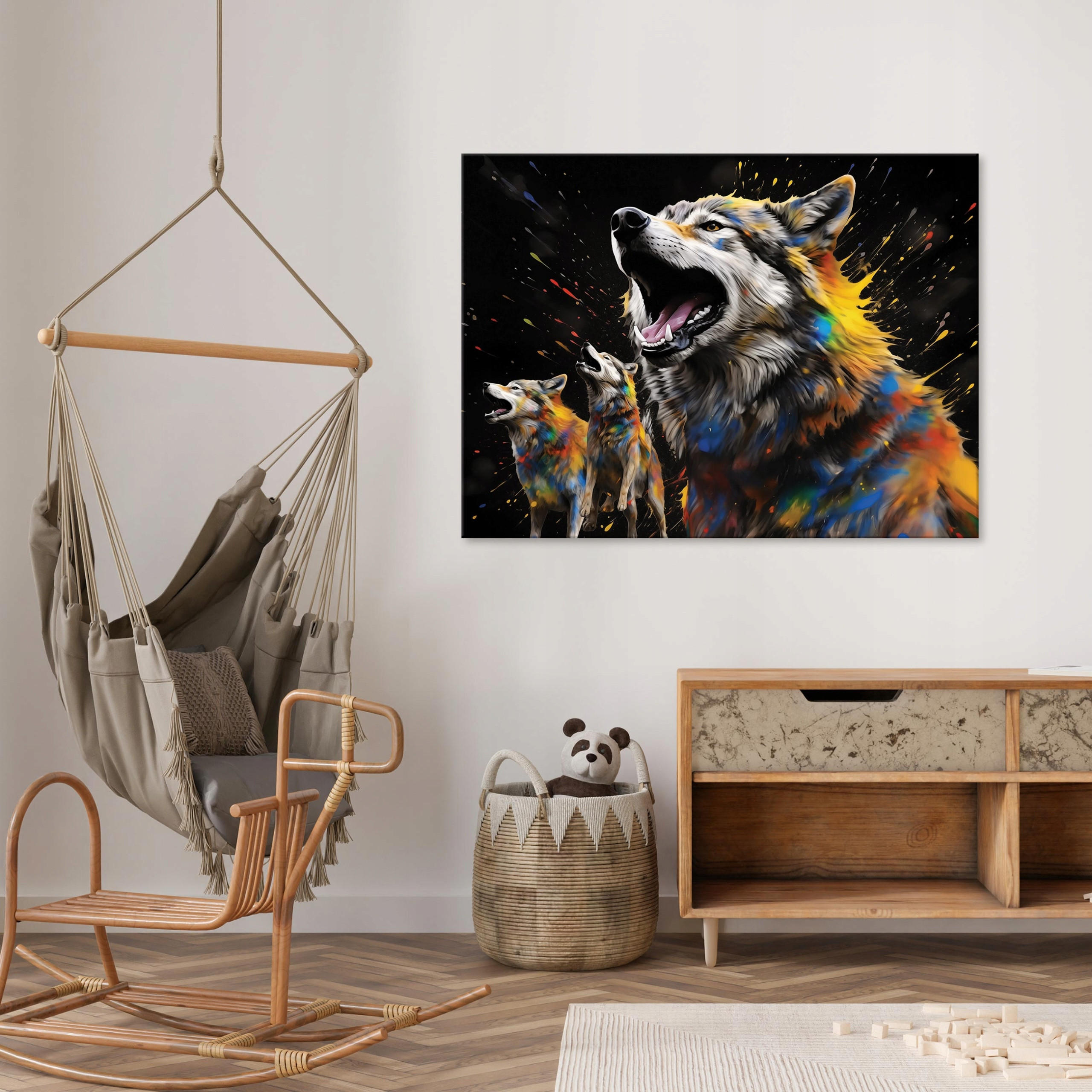 LEINWAND BILDER Abstrakt Wolf 100x70 - Multicolor, Holzwerkstoff (100/70cm) - Wallarena