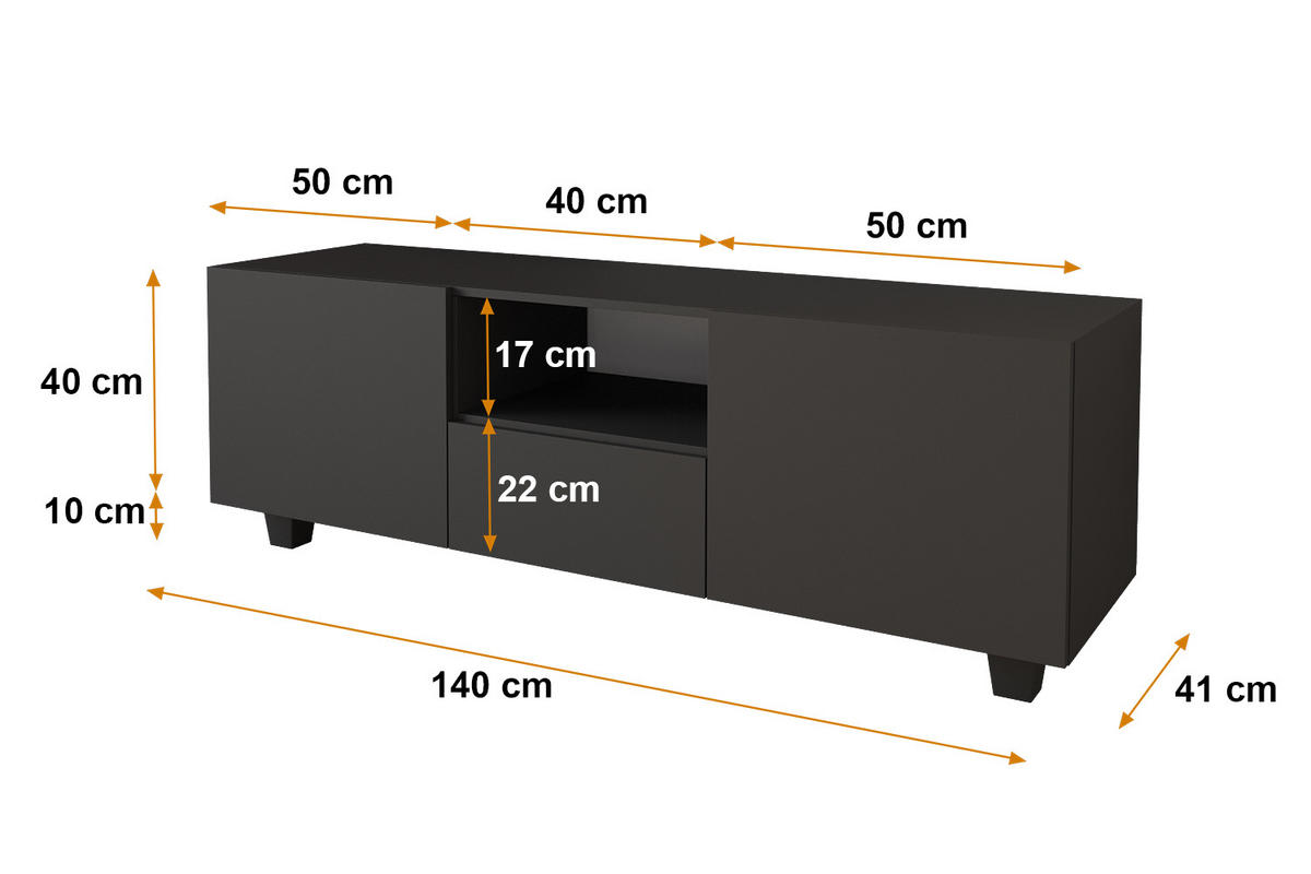 LOWBOARD ELIO-S 140x50x41 cm - Schwarz - Schwarz, Holzwerkstoff (140/50/41cm) - ALTDECOR