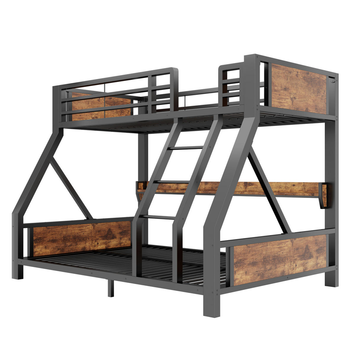 ETAGENBETT aus Metall 90x200 / 140x200 cm Schwarz mit LED-Beleuchtung und Ablagefach - Schwarz, Metall (90/200cm) - Modfu