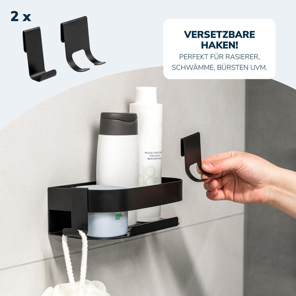 DUSCHABLAGE, mit 2-Wege-Montage, Edelstahl schwarz - Schwarz, Metall (23/6.5/10.5cm) - eluno