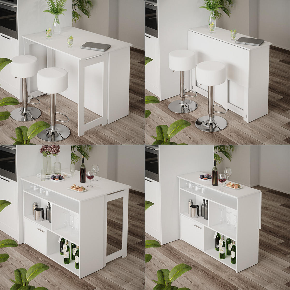BARTISCH-SET Dominic Weiß 116 x 37 cm mit 2 Barhockern - Weiß, Holzwerkstoff (116/90.5/37cm) - Vicco