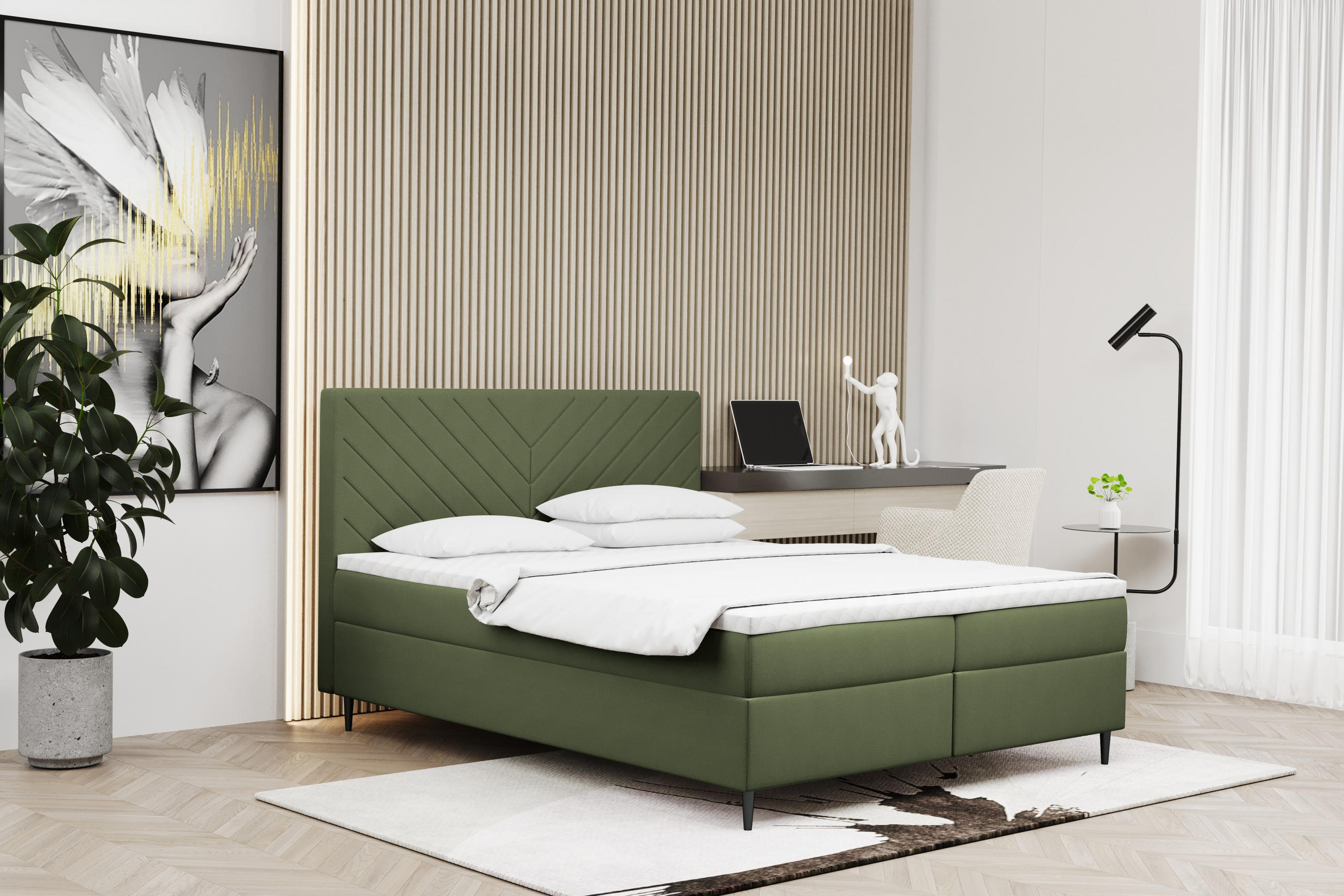 BOXBETT Mit Bettkasten Und Matratze + Topper RUGIA Stoff Velvet Olive 180x200 cm H3-Bonell - Schwarz/Olivgrün, Holz/Textil (180/200cm) - Kaiser Möbel