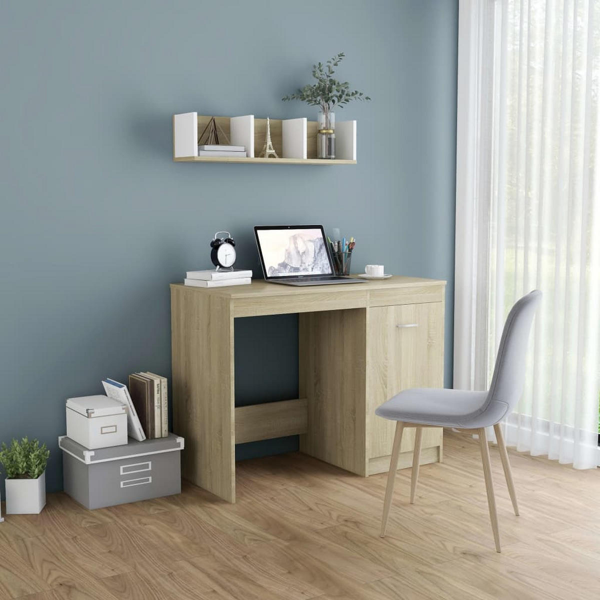 SCHREIBTISCH Modern mit 1 Schublade, 1 Tür 100/50/76 cm aus Holzwerkstoff Sonoma-Eiche Dekor - Beige/Sonoma Eiche, Holz (50/100/76cm) - vidaXL