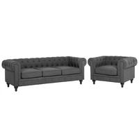 4-SITZER SOFA SET Polyester Grau Chesterfield - Grau, Textil (202/70/75cm) - Beliani