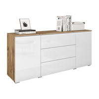 SIDEBOARD Vera 150 - Weiß Hochglanz/Eiche Wotan, Holzwerkstoff (150/66/40cm) - MIRJAN24
