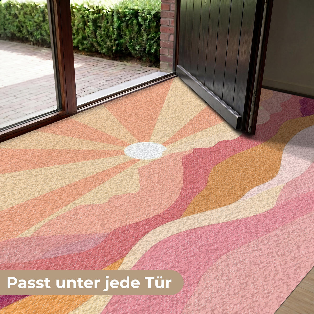 FUSSMATTE Berge - Abstrakt - Sonnenstrahlen - Rosa Sauberlaufmatte 180x120 cm - Rosa, Kunststoff (180/120cm) - MuchoWow