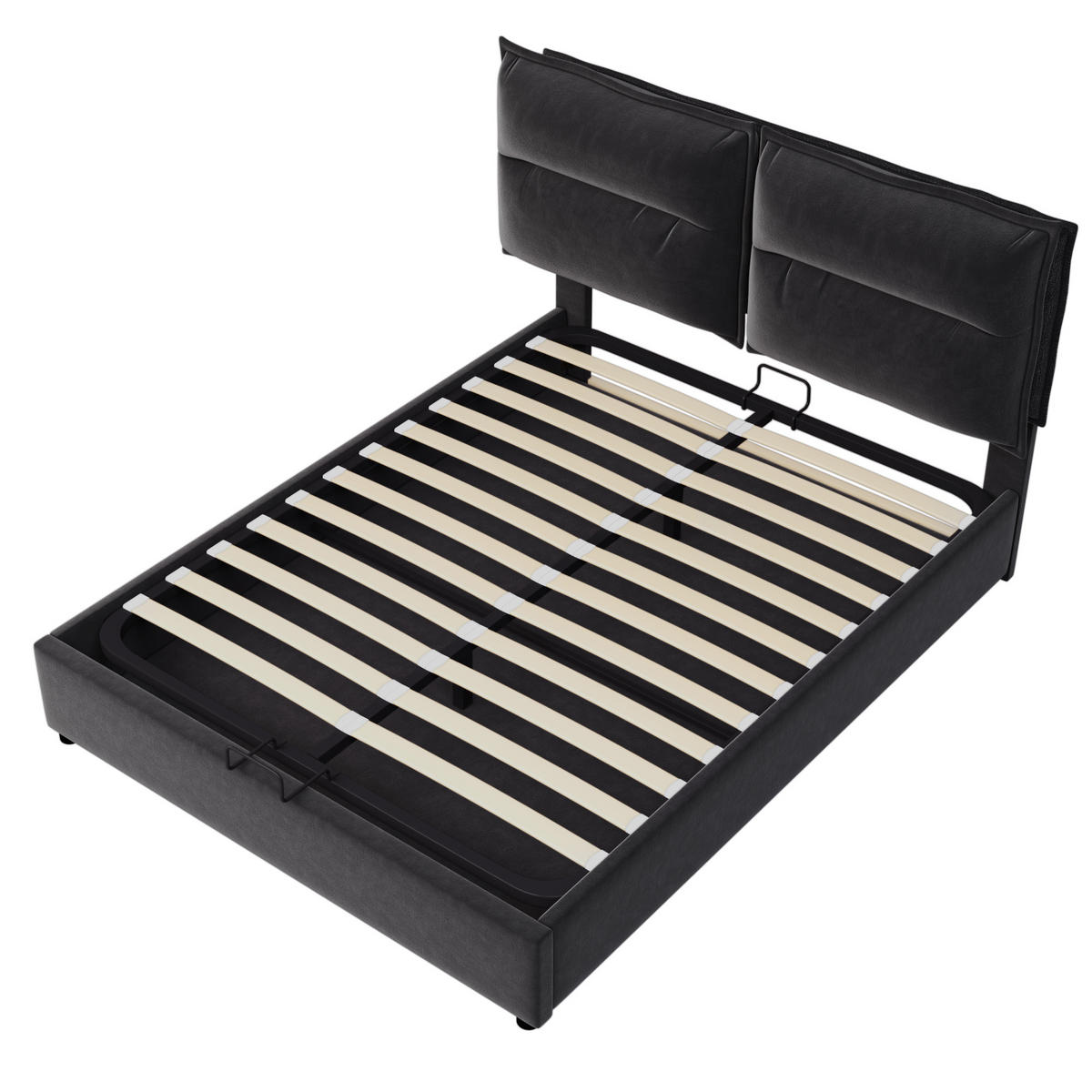 POLSTERBETT 140/200 cm Schwarz mit Stauraum und höhenverstellbarem Kopfteil - Schwarz, Textil (140/200cm) - OKWISH