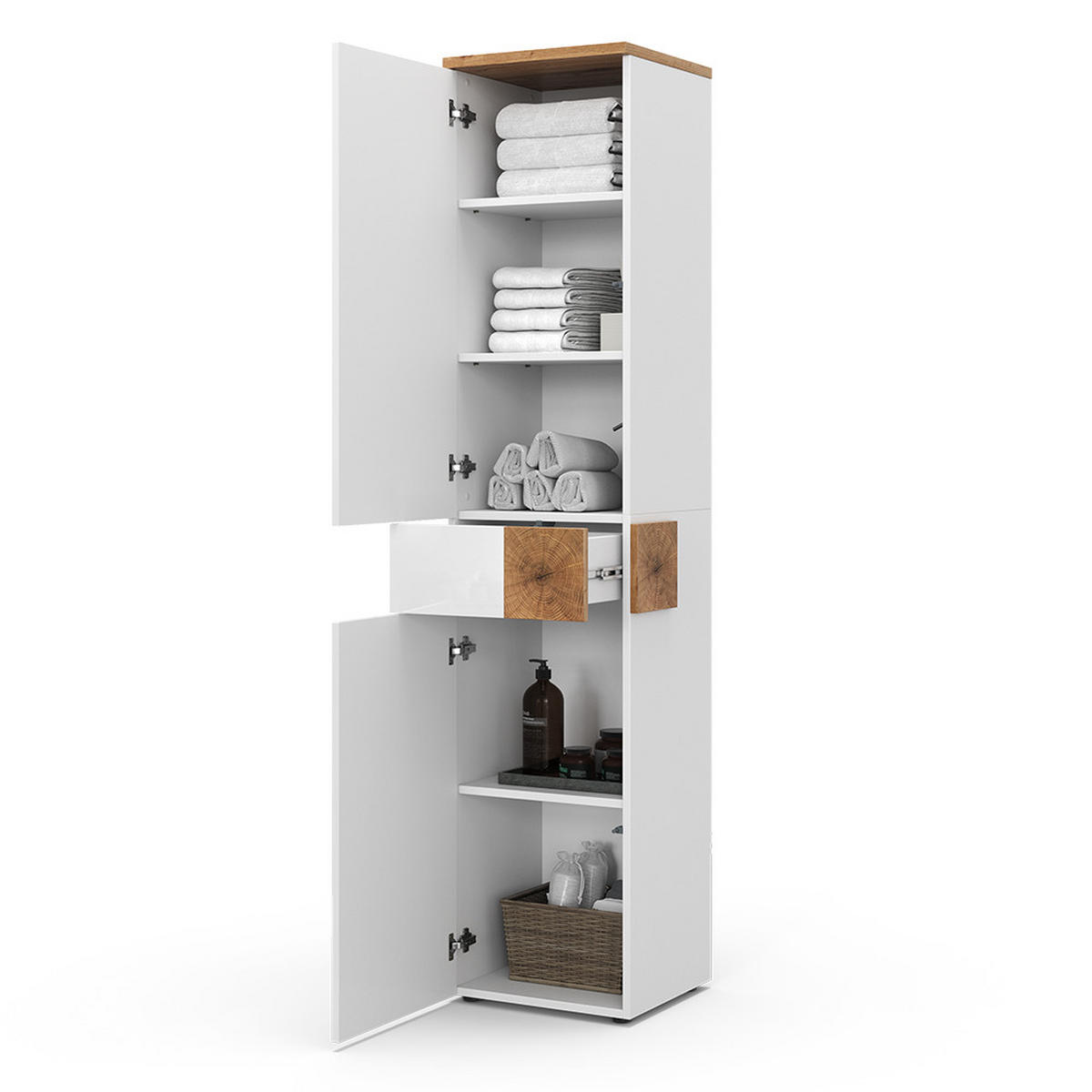 BADSCHRANK Eden Weiß 40 x 184.2 cm mit 2 Türen und Schublade - Weiß/Eiche Artisan, Holzwerkstoff (40/184.2/37cm) - Vicco