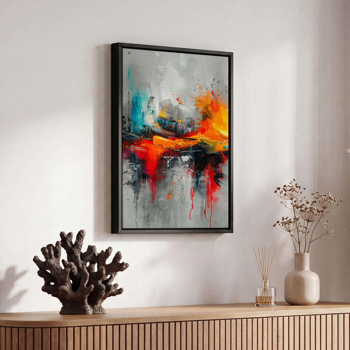 LEINWAND Bilder mit Rahmen - Moderne Kunst - Orange - Grau - Abstrakt - 20x30 - Hellgrau, Textil (20/30cm) - MuchoWow