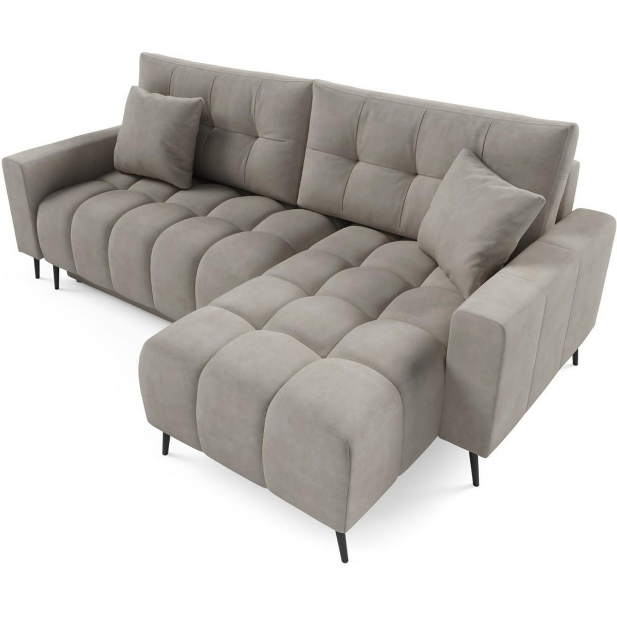 ECKSCHLAFSOFA Denver im Veloursstoff, Dunkelbeige - Beige/Schwarz, Textil (232/148cm) - Beautysofa