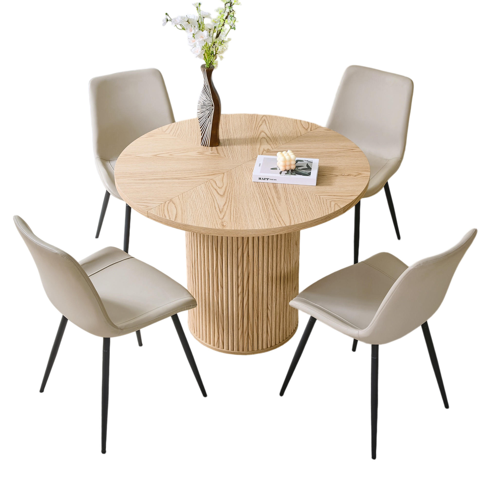 ESSGRUPPE DE-39388 5-teilig, mit 4 PU-Stühlen Hellgrau - Grau, Holzwerkstoff (100/76/100cm) - ComfortXL